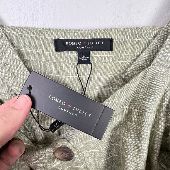 Romeo + Juliet Couture NWT Light Green Pinstripe Linen Blend Sleeveless Jumpsuit - Picture 10 of 13